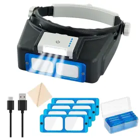 Vludiss 747130403928 Headband Magnifier With Led Light Rechareable 1.5x - 3.5x Optical Magnifying