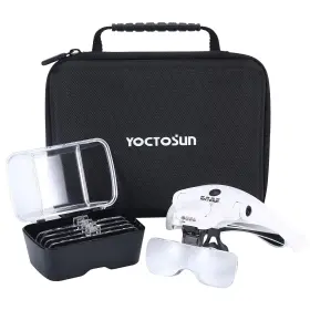 Yoctosun 726679582219 Magnifying Glasses With 4 Led Lights Head Mount Magnifier Storage Case