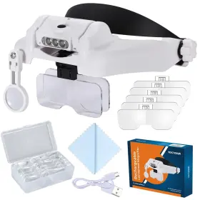 Yoctosun 726679582257 Led Headband Magnifier Rechargeable Illuminated Magnifying Visor -1