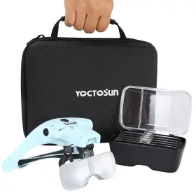 Yoctosun 726679582295 Magnifying Glasses With 4 Led Lights Head Mount Magnifier Storage Case