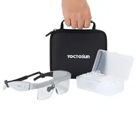 Yoctosun 726679582356 Head Magnifier Glasses With 3 Led Lights Storage Case Strap A