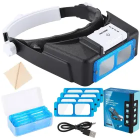 Yoctosun 726679582400 Magnifying Glasses With Light For Close Work Rechargeable Headband Magnifier