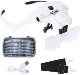 1x-3.5x Yoctosun Ugv1-c1 Headband Magnifier With 5 Detachable Lenses And 4 Led Lights