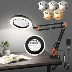Y-5xg-3b5v Yovovo 10x Magnifying Glass With Light And Clamp 4.3 Real Lens Led Lighted