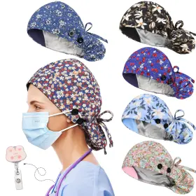 Bsen-1 Yuest 6 Pcs Satin Lined Scrub Caps - Womens Ponytail Surgical Tie Back Bad