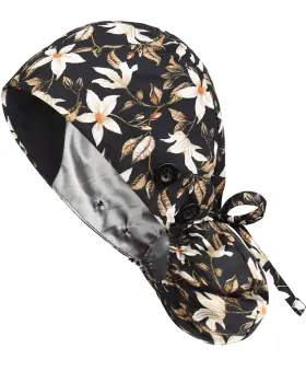 Bsen-3t Yuest Satin Lined Scrub Caps With Buttons And Sweathand Surgical For Women
