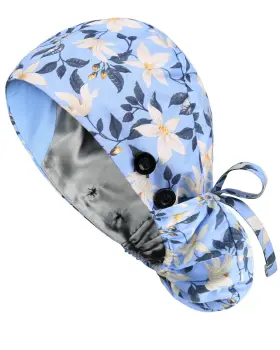 Bsen-4t Yuest Satin Lined Scrub Caps With Buttons And Sweathand Surgical For Women