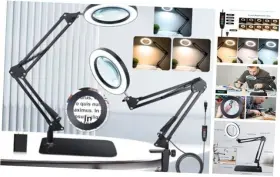 Nzv55h0418fdj30 Zqxjxz 10x 15x Magnifying Glass With Light And Stand Clamp 2-in-1 Desk Magnifier