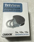 Carson Triview 5X/10X/15X Folding Loupe Magnifier With Built-in Case, 3-IN-1 Eye New. Price: $12.99.