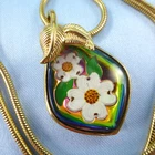 Beautiful Snake Chain Necklace White Flower Pendant Castle Hallmark Glass Encase Pre-owned. Price: $22.80.