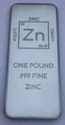 1 (one) Pound .999 Zinc Bullion Bar By Unique Metals. Price: $33.95.