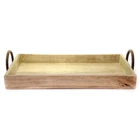 Made Natural Wood Tray With Round Metal Handles India 18" Modern Used. Price: $28.90.