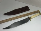 Vintage Windlass India Bowie Knife Natural Bone Handle Brass Pommel Leather Shea Used. Price: $95.00.