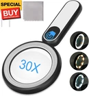 Rechargeable Magnifying Glass With Light, 30X 4.7IN Handheld Large Lightweight New. Price: $28.61.