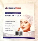 Medical Nation 24" Disposable Pleated Bouffant Caps Pack Of 100, White New. Price: $9.99.