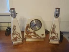Vintage Session Deer Desk Mantel Clock W/ Matching Lamps Howell China 22 Kt Gold Used. Price: $99.99.
